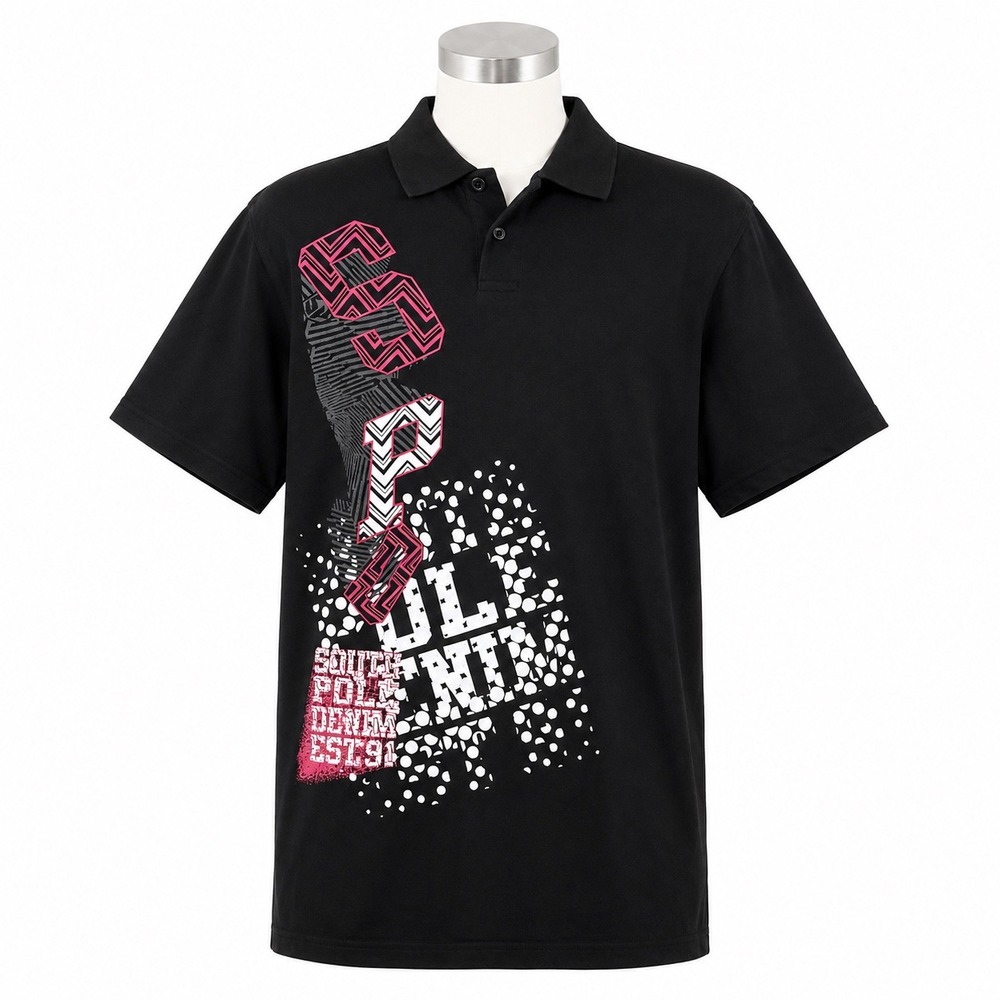 Southpole Graphic Polo Black Boys XL 20 Y2K‎ Skate Hip Hop Cotton Shirt